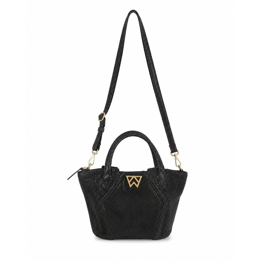 Kelly Wynne Black Suede Leather Mini Satchel Crossbody Bag Gold Hardware